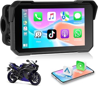 Carplay Portable Motorcycle Smart Player Radio with Android Auto 64G TF Card 5" Touch Screen with Voice Control GPS Navigation for Motorcycle Support Bluetooth/Siri/Google Assistant/USB