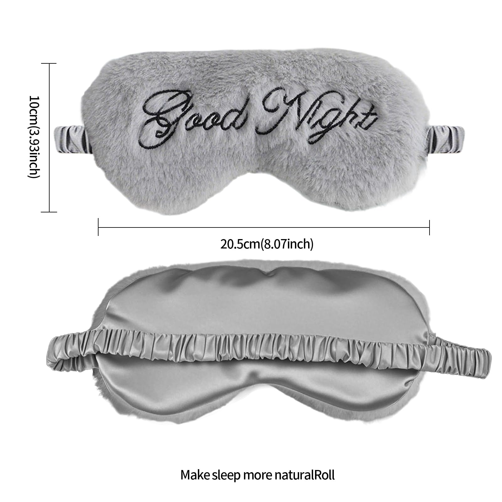 Plüsch Satin Schlafmaske,98% Lichtblockierende Schlafbrille mit Verstellbarem Band für Frauen & Herren & Kinder, Schlaf Augenmaske für Reise Gadget, Schwarz(Asche)