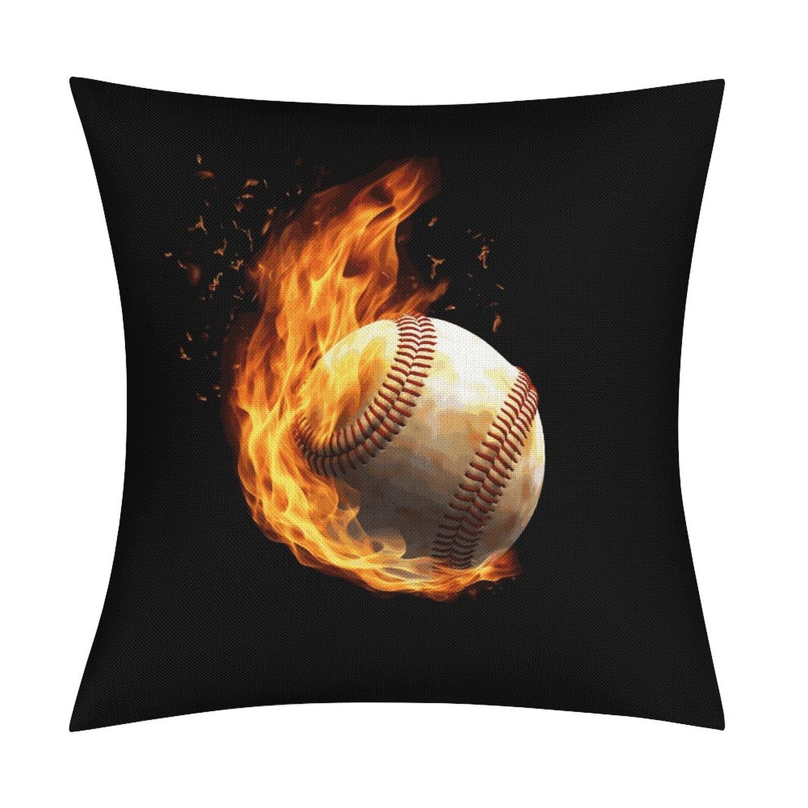 Fodpand Style Fire Baseball Pillow Covers 18X18 Inch, Pillow Cases Boho Farmhouse, Throw Pillow Covers For Couch Sofa Bed Spring Home Decor