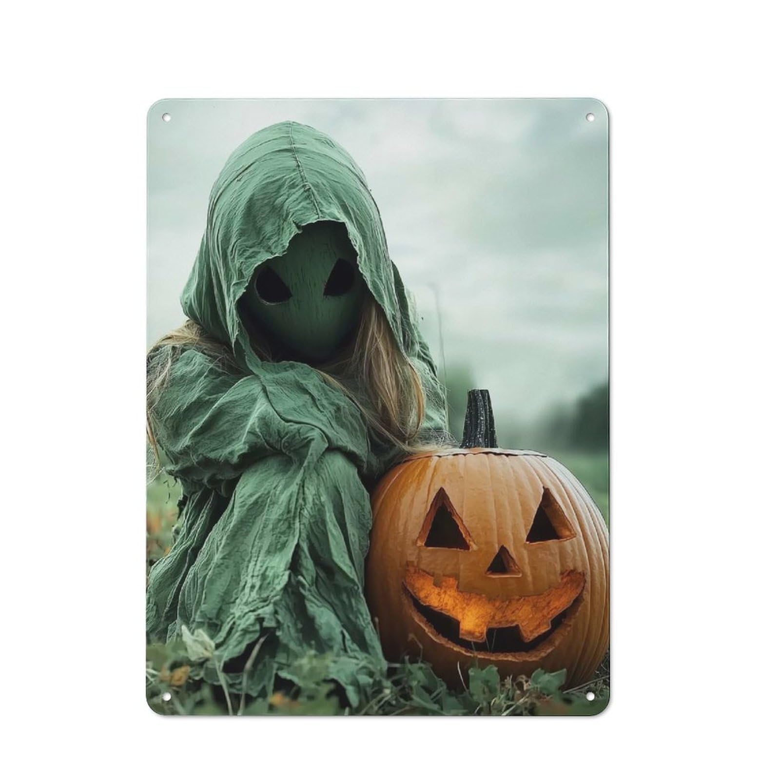 Junmoney Halloween Alien With Pumpkin 40X30cm Retro-Style Tin Sign With For Café Or Restaurant, Winter Wall Decor For Hospitality Interior Collectors
