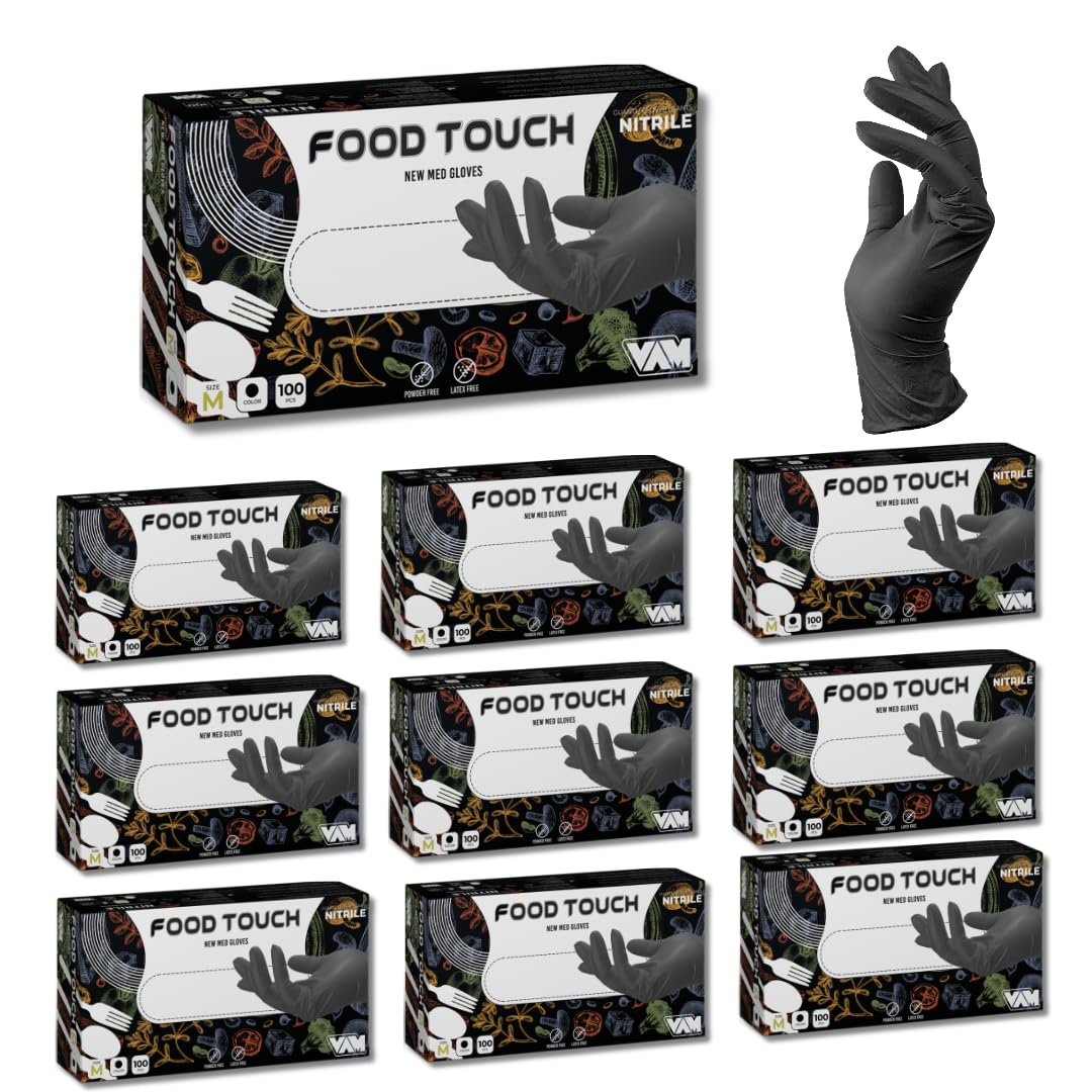 VAM Food Touch Guantes de nitrilo 4 gramos, ideales para la industria alimentaria, Ho.Re.Ca, Estética y Tatuadores, de calidad superior (1000, M)