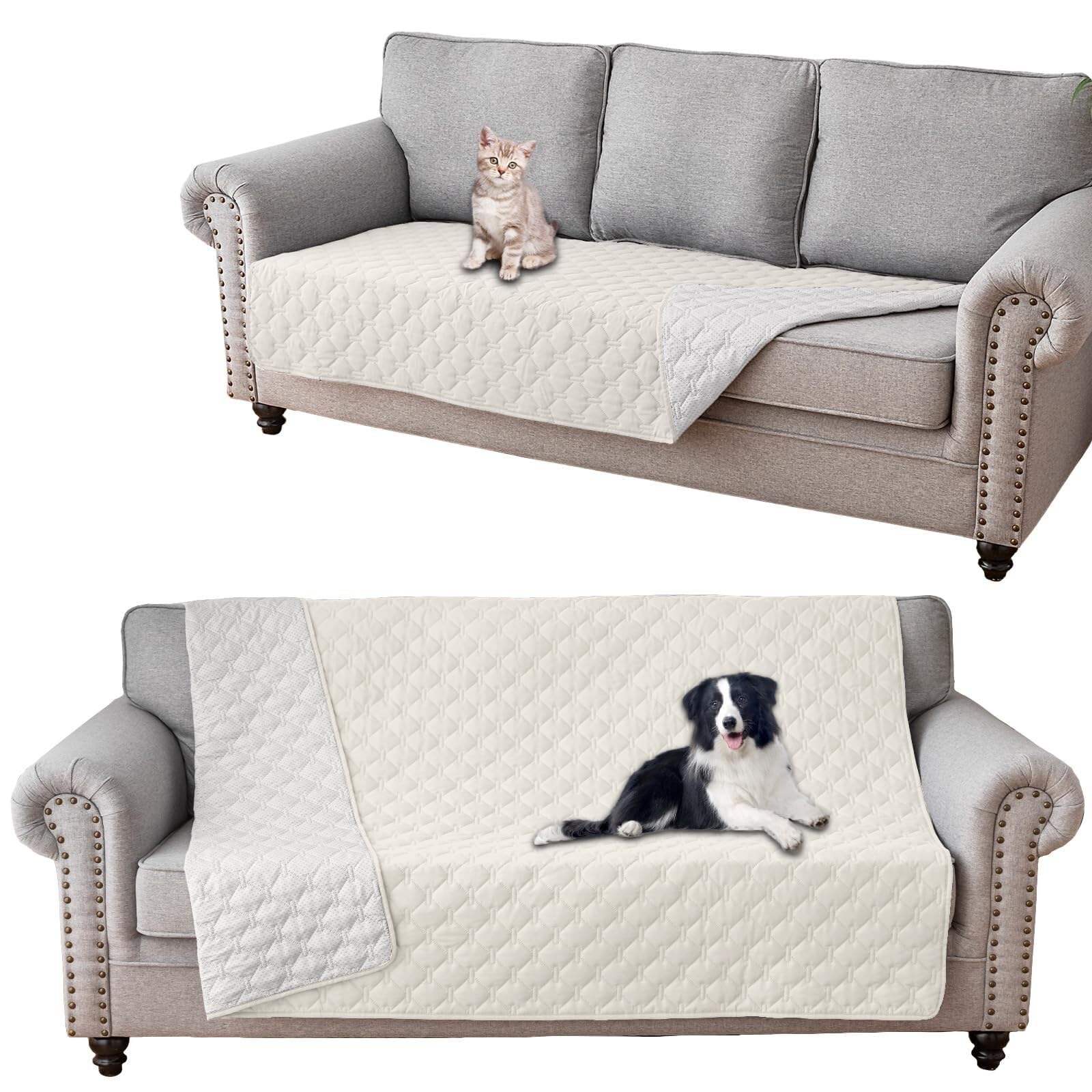 BUAOGDVG Waterproof Dog Blanket, Cat Scratch-Resistant Sofa Cover, Pet Sofa Cover with Non-Slip Rubber Bottom, Bedspread(Avorio,208x218cm)
