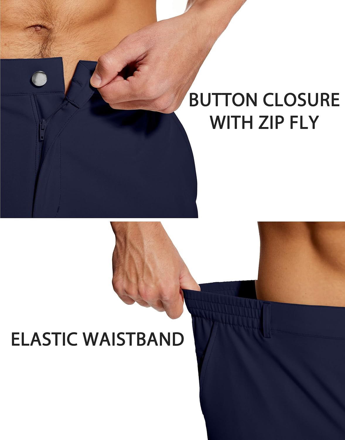 Mens Casual Dress Shorts 9 Inch Elastic Waist Quick Dry Lightweight Khaki for Travel Golf Work with 3 Pockets Navy M - Image 5