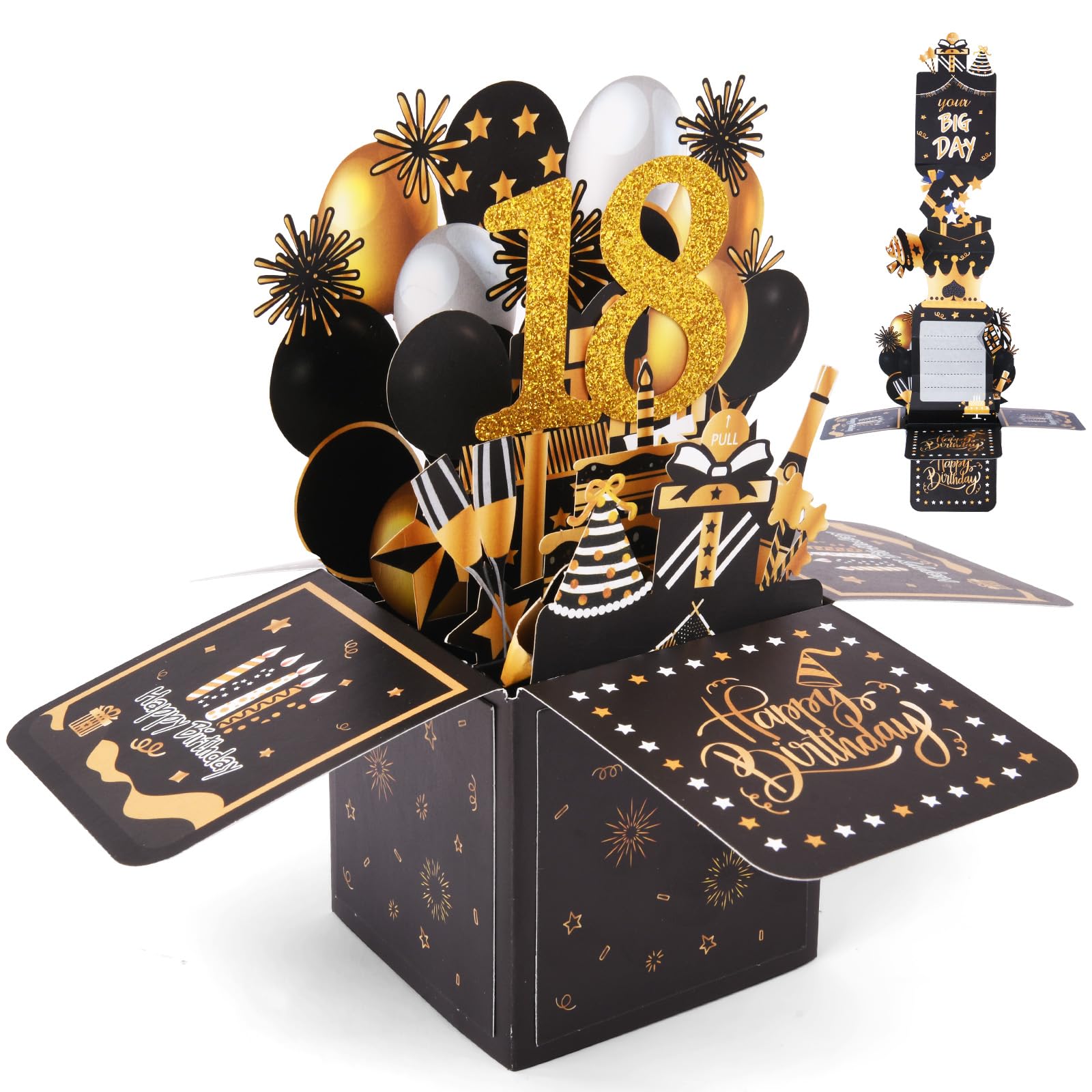 OFFCUP Happy 18th Birthday Pop-Up Greeting Card, 18 Years Old Birthday Card with Notes & Envelope, 3D Pop-Up Cards Gifts for Wife Husband Mother Father Women Men Friend (Pull-out Style)
