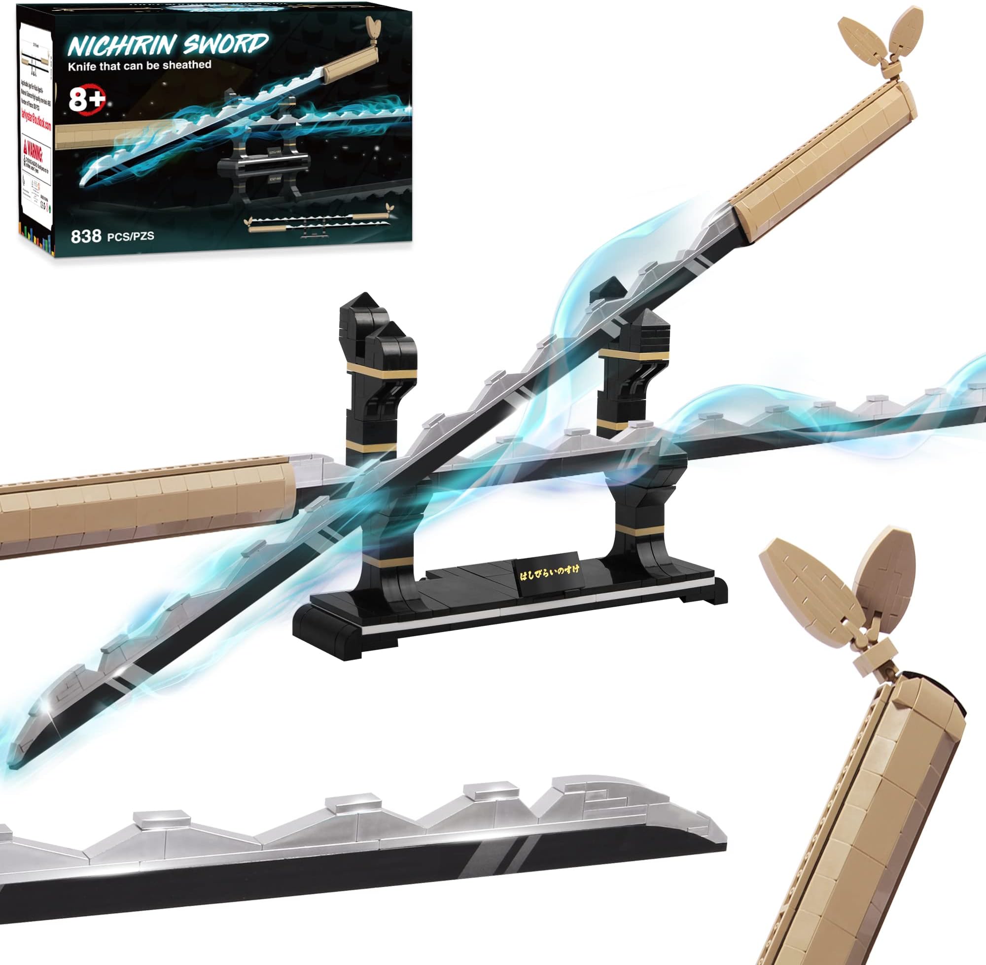 Jorumo Demon Slayer Swords Building Set, 40In Hashibira Inosuke Dual-Sword Block With Stand, Anime Sword Toy Katana Kids Toys For Boys Age 8-12, 838 Pcs