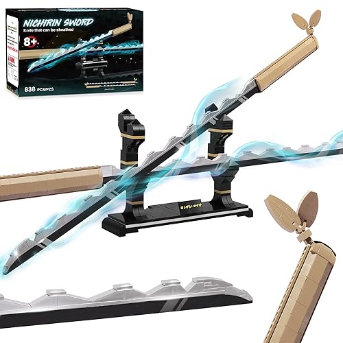 Swords Building Set, 40in Hashibira Inosuke Dual-Sword Building Block with Stand, Anime Sword Building Toy Katana Kids Toys for Boys Age 8-12, 838 Pcs - Inosuke sword