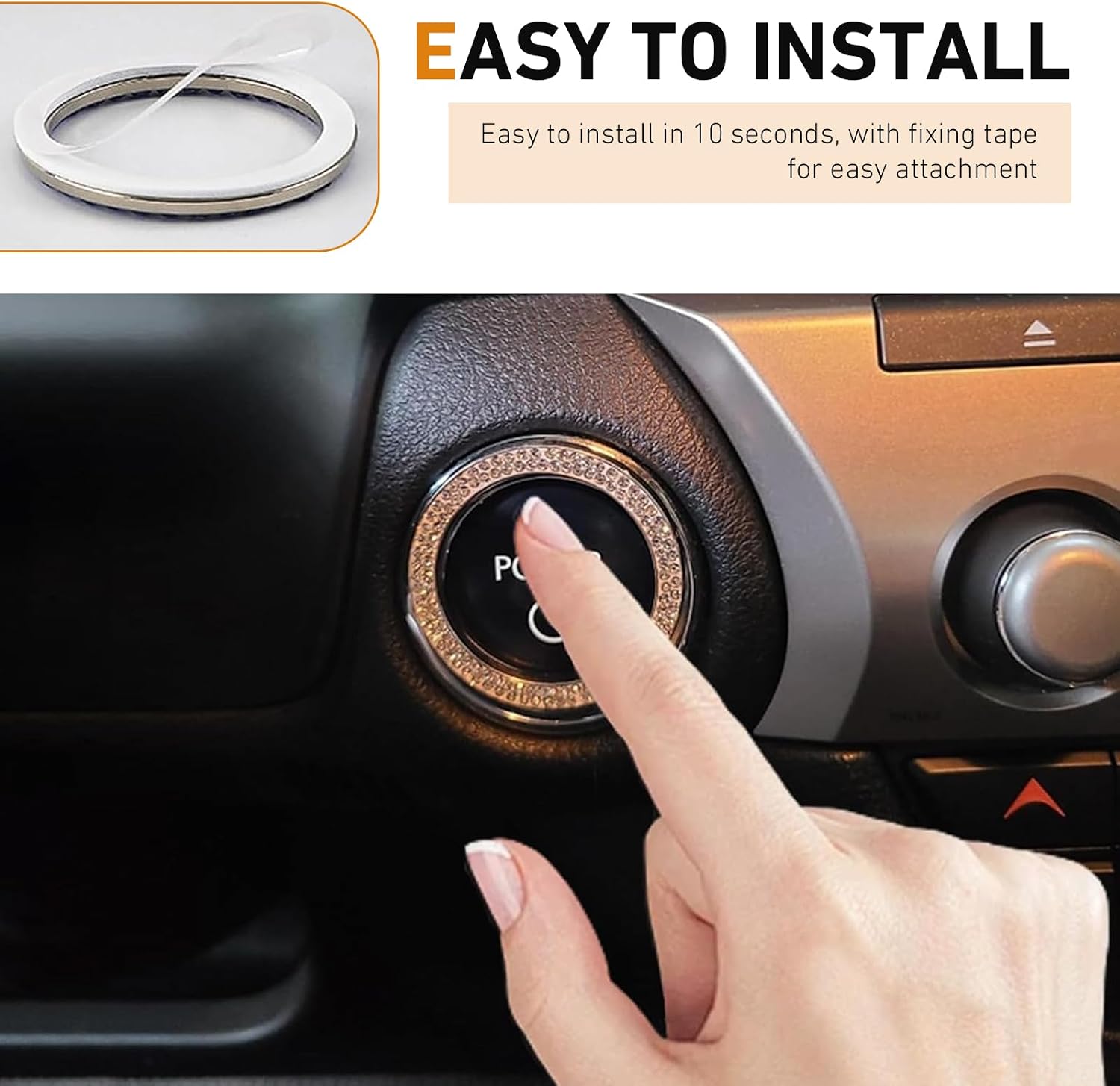 WZP 2PCS Bling Push to Start Button Cover, Crystal Rhinestone Engine Start Button Cover, Sparkling Car Interior Accessories for Women (Multicolored) image 5