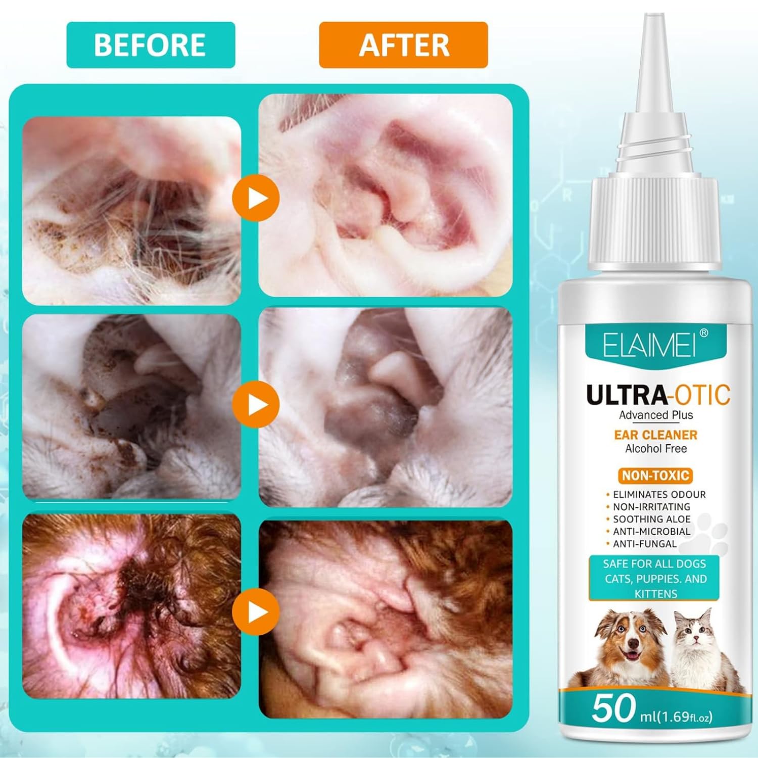 Dog Ear Cleaner, Dog Ear Drops for Infection Antibiotics, Non-Toxic, Non Irritating, Anti Fungal Ear Drops for Dogs & Cats, Dog Ear Infection Treatment, Dog Ear Cleaner Solution (1 pack)