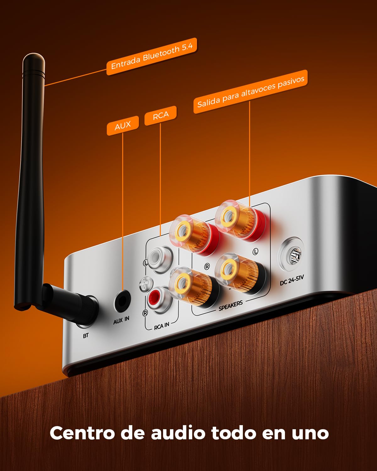Qlearsoul HiCore H2 Bluetooth 5.4 Hi-Fi Amplificador estéreo — TI TPA3255 Clase D, salida nominal de 100 W x2 (@4Ω), modo BT antisecuestro, RCA/AUX/BT Hub de 3 entradas para altavoces pasivos, incluye