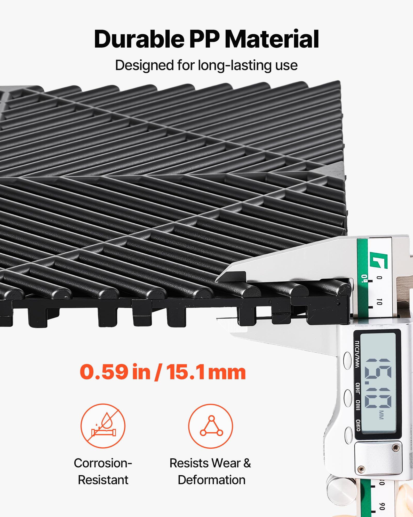 VEVOR Baldosas para Garaje Entrelazadas, 310 x 310 mm, Paquete de 12 Piezas, Azulejos de Drenaje de Polipropileno, Autoventilado, Antideslizante, Suelo Modular para Cocina Piscina Baño, Color Negro