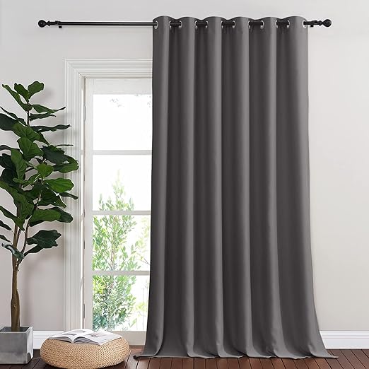 NICETOWN Blackout Sliding Glass Door Curtain 90 inches Long, Grommet Thermal Insulated Light & Heat Blocking Curtain & Drape Window Treatment for French Door (Grey, W80 x L90, 1 Panel)