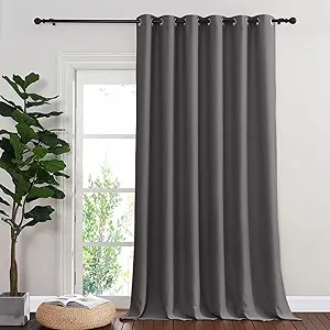 NICETOWN Sliding Glass Door Curtain Extra Long 132 inches Long, Grommet Thermal Insulated Blackout Patio Door Curtain Panel for Bedroom/Pergola, Gray, 1 Panel, W80 x L132