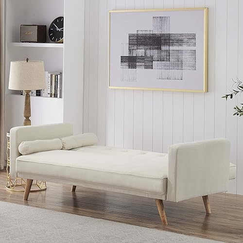 Miniatura 3 de TMEOSK Moderno sofá cama convertible con 2 almohadas sofá cama plegable tapizado de lino con 4 patas de madera maciza para estudio apartamento