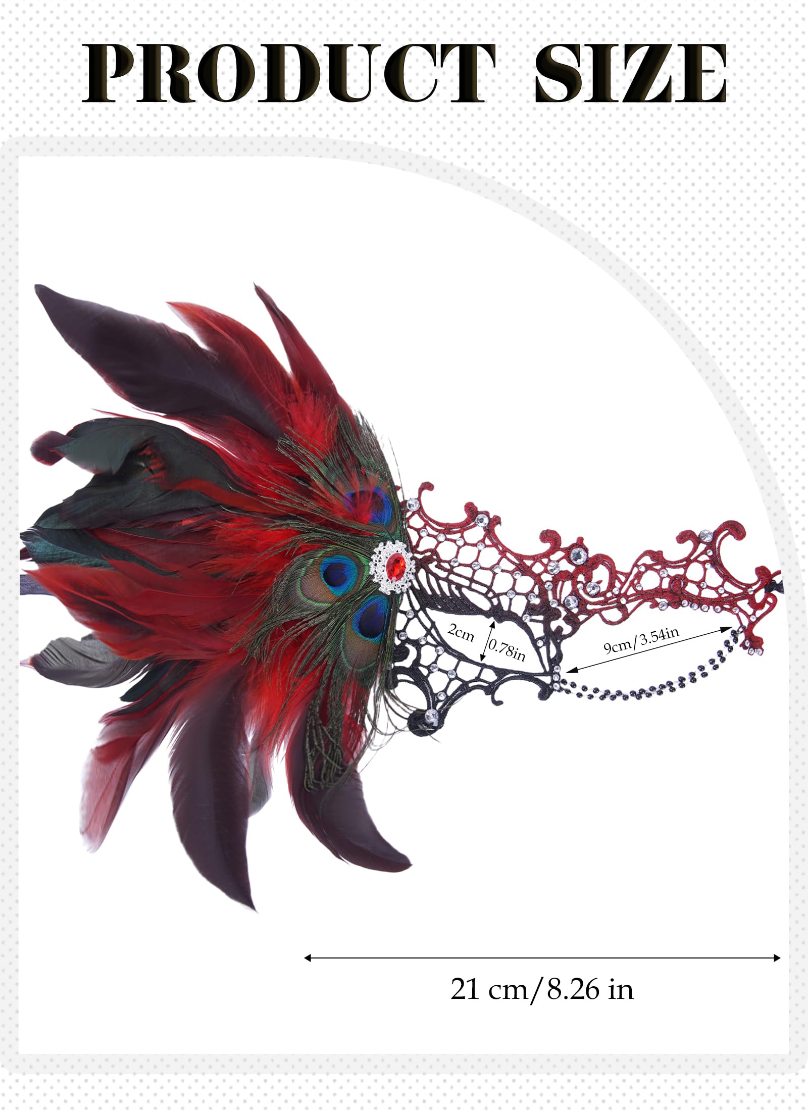 Zinniday Halloween Masquerade Masks for Women - 2026 Peacock Feather Lace Mask 1920s Venetian Eyemask for Party: Black Red