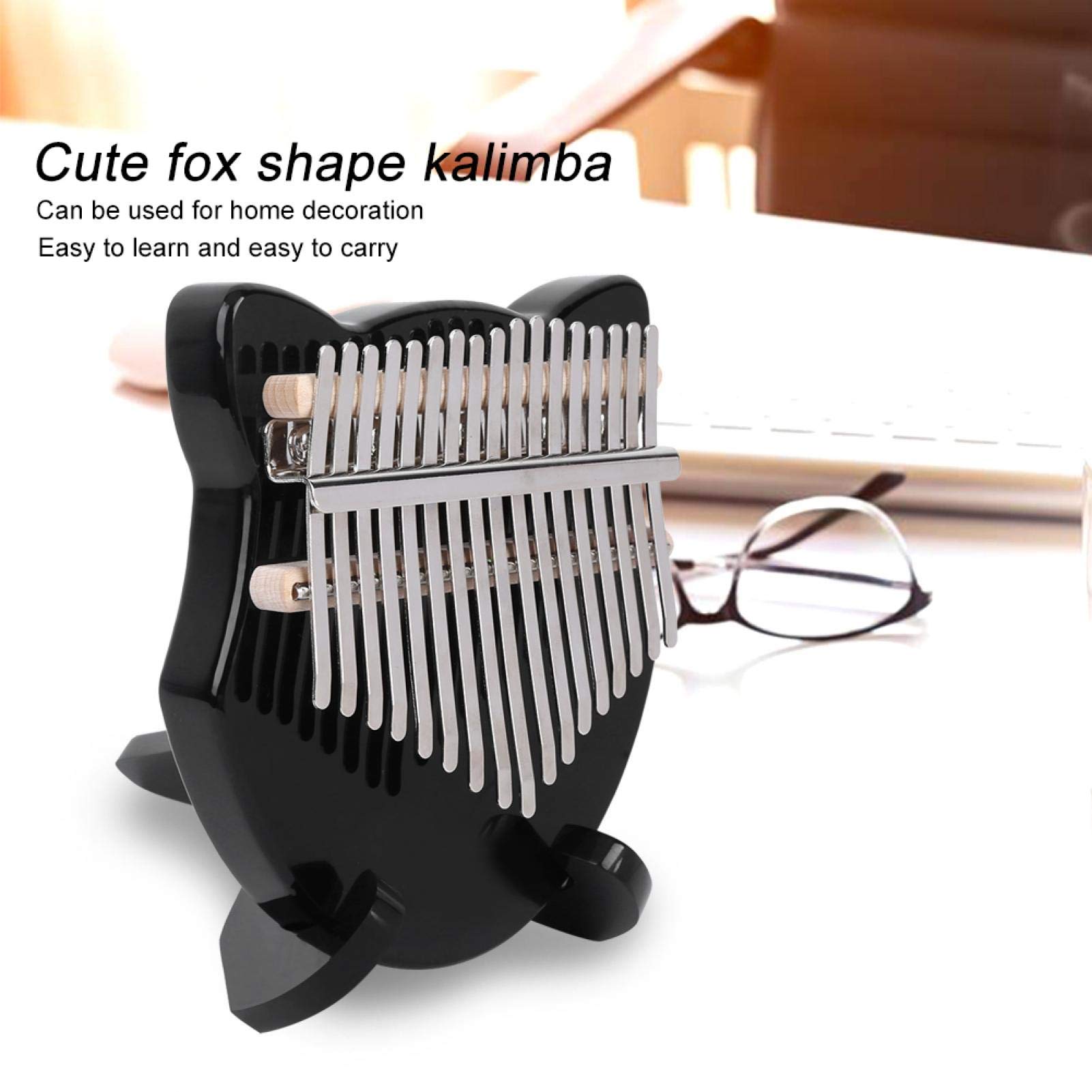 Kalimba Thumb Piano, Kalimba Crystal Fox Shape Thumb Piano Kit 17 Key Beginner Music Instrument with Bag for Decoration and Pratice (czarny) Instrument przyciskowy