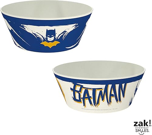 Miniatura 4 de Zak Designs DC Comics Batman - Juego de vajilla para niños, 3 piezas, plato de bambú de melamina duradero y sostenible, cuenco y vaso son perfectos