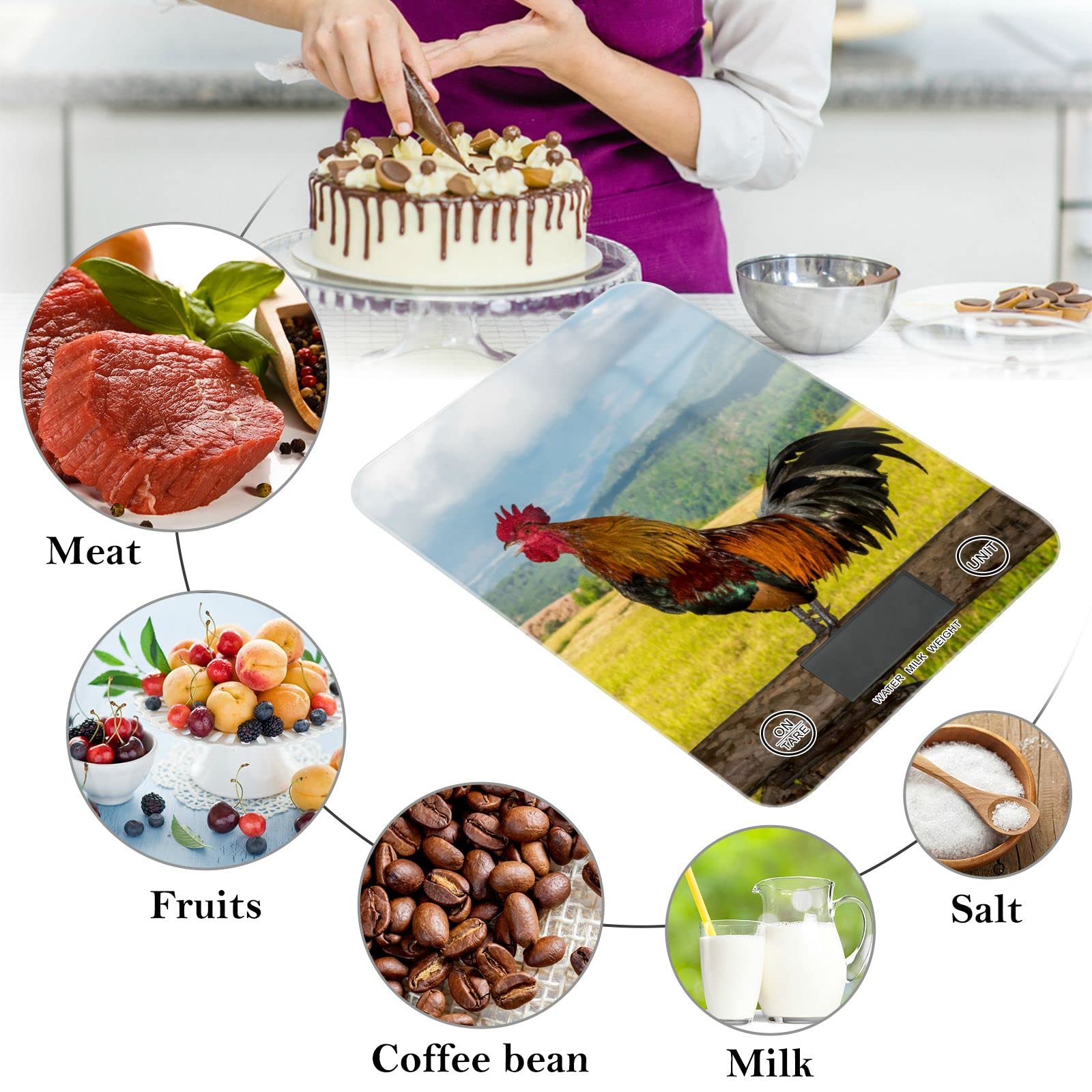 susiyo Balance alimentaire en forme de coq et d'herbe, affichage numérique du poids en grammes/onces/millilitres/livres Balance de cuisine pour perte de poids, pâtisserie, cuisine, tare et fonction