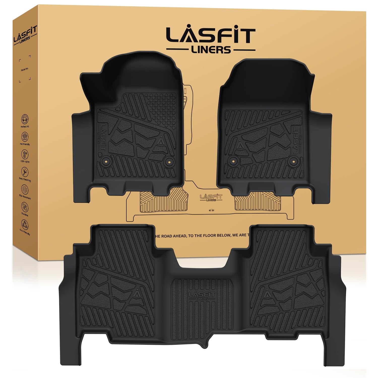 LASFIT Floor Mats for Chevrolet Chevy Silverado EV &amp; GMC Sierra EV 2024-2026 (Fit Multi-Flex Midgate, Not Fit Without Multi-Flew Midgate), All Weather TPE Custom Fit Floor Liners