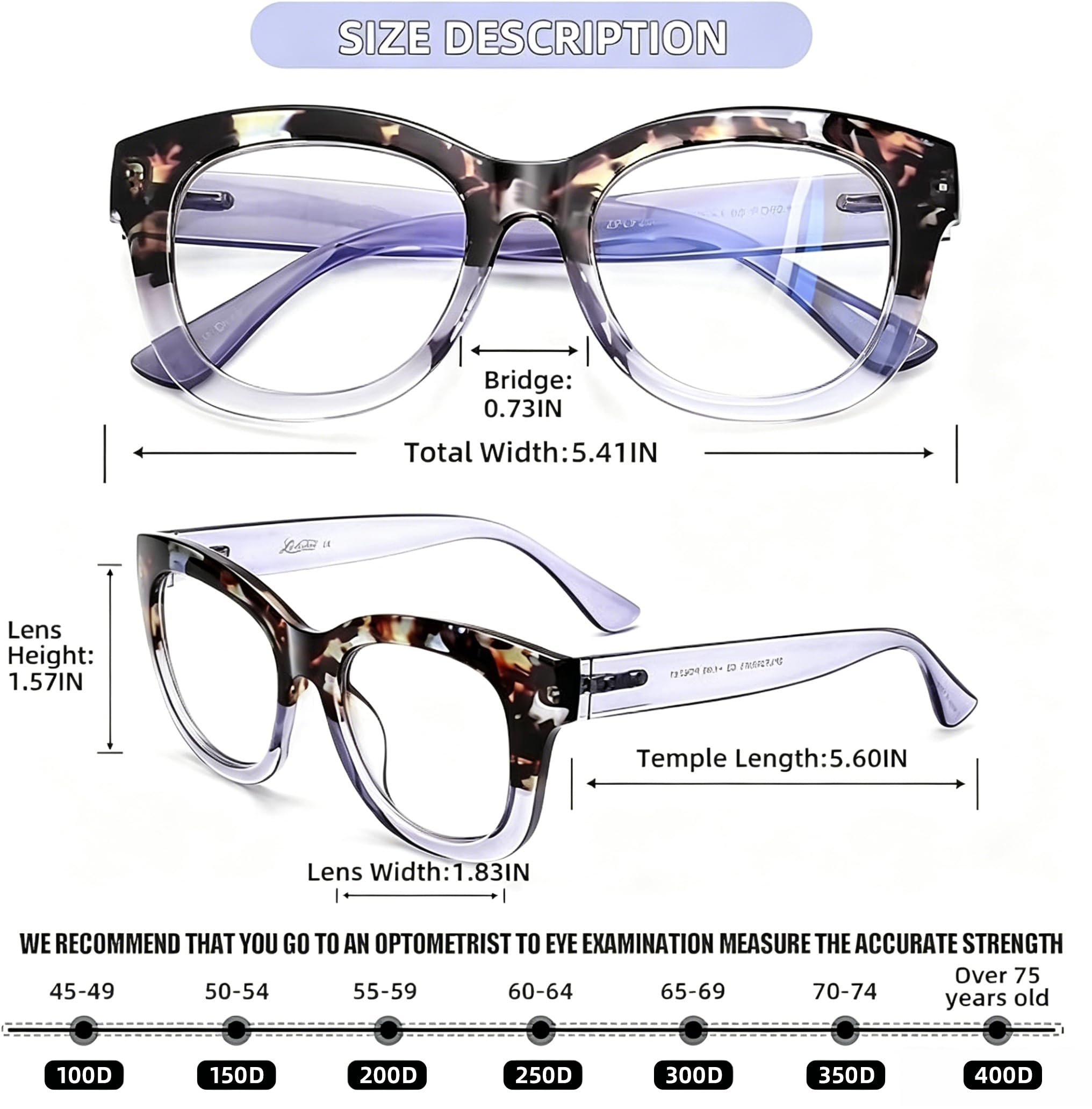 LADEESSE Readers for Women Oprah Style - Paquete de 3 lentes de lectura cuadrados de gran tamaño con bisagra de resorte, bloqueo de luz azul, para mujer