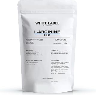 White Label Nutrition L-arginine HLC Capsules 600mg - High Potency Supplements - | 100% Pure | UK Made | GMO Free |