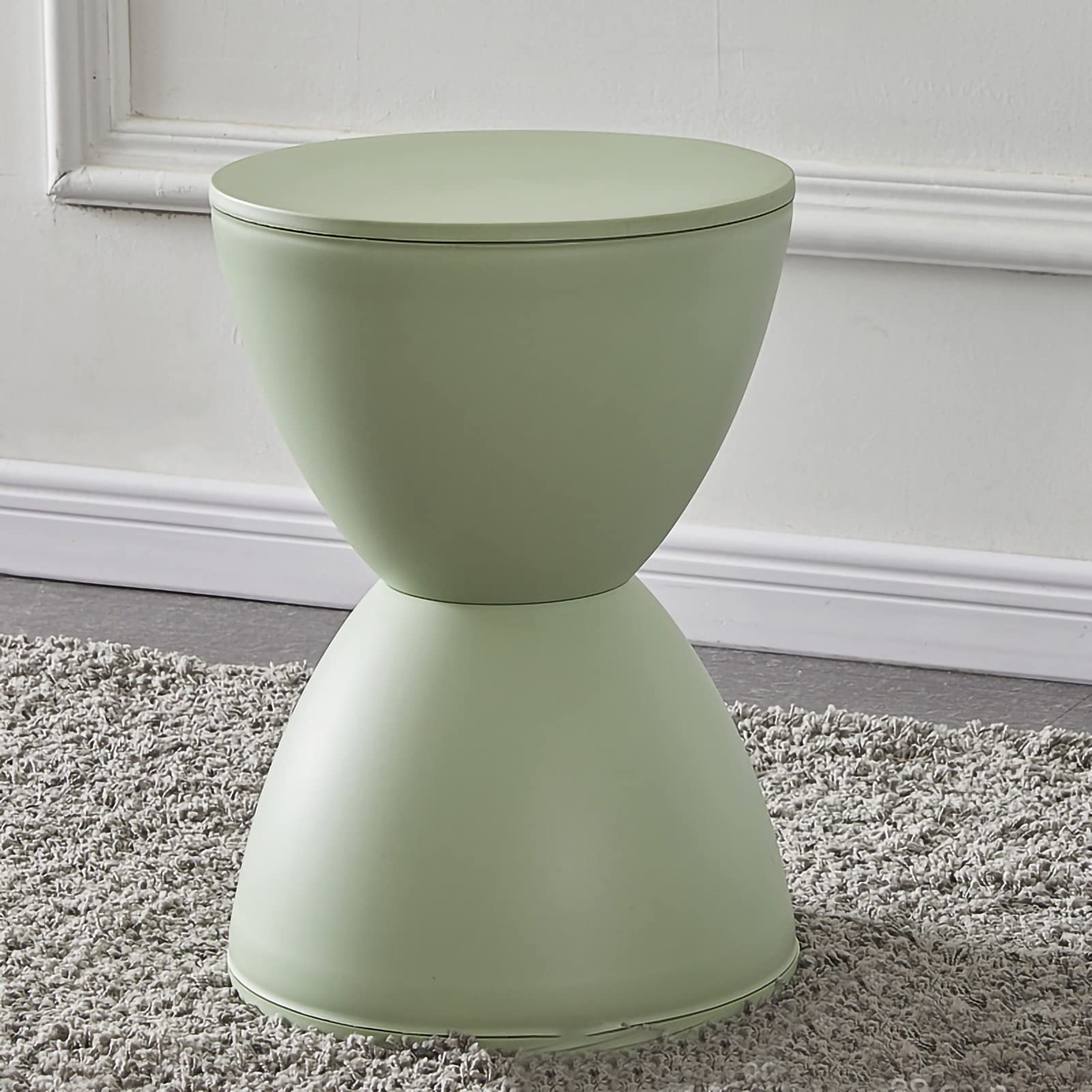 Sgabello Rotondo in Plastica, Moderno Contemporaneo con Accenti a Clessidra, Tavolino per Uso Interno Ed Esterno, Alla Moda per Soggiorno, Camera da Letto (Verde)