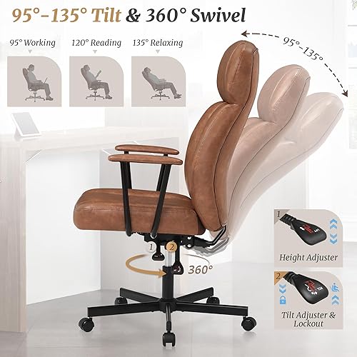 Miniatura 4 de Silla de escritorio de oficina con respaldo alto, silla de cuero ergonómica transpirable con cojín de asiento de 5 capas con soporte lumbar