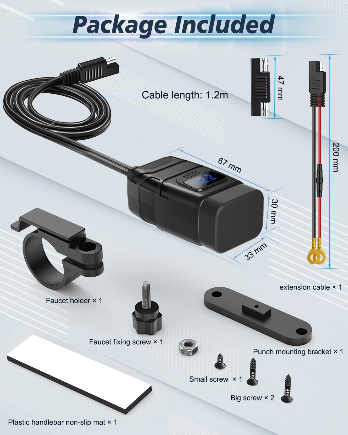 EXTRACTME Ładowarka do telefonu motocyklowego, 6,4 A, podwójne USB typu C PD i szybkie ładowanie 3.0, motocyklowa, ładowarka USB z woltomierzem i włącznikiem/wyłącznikiem, wodoodporne akcesoria