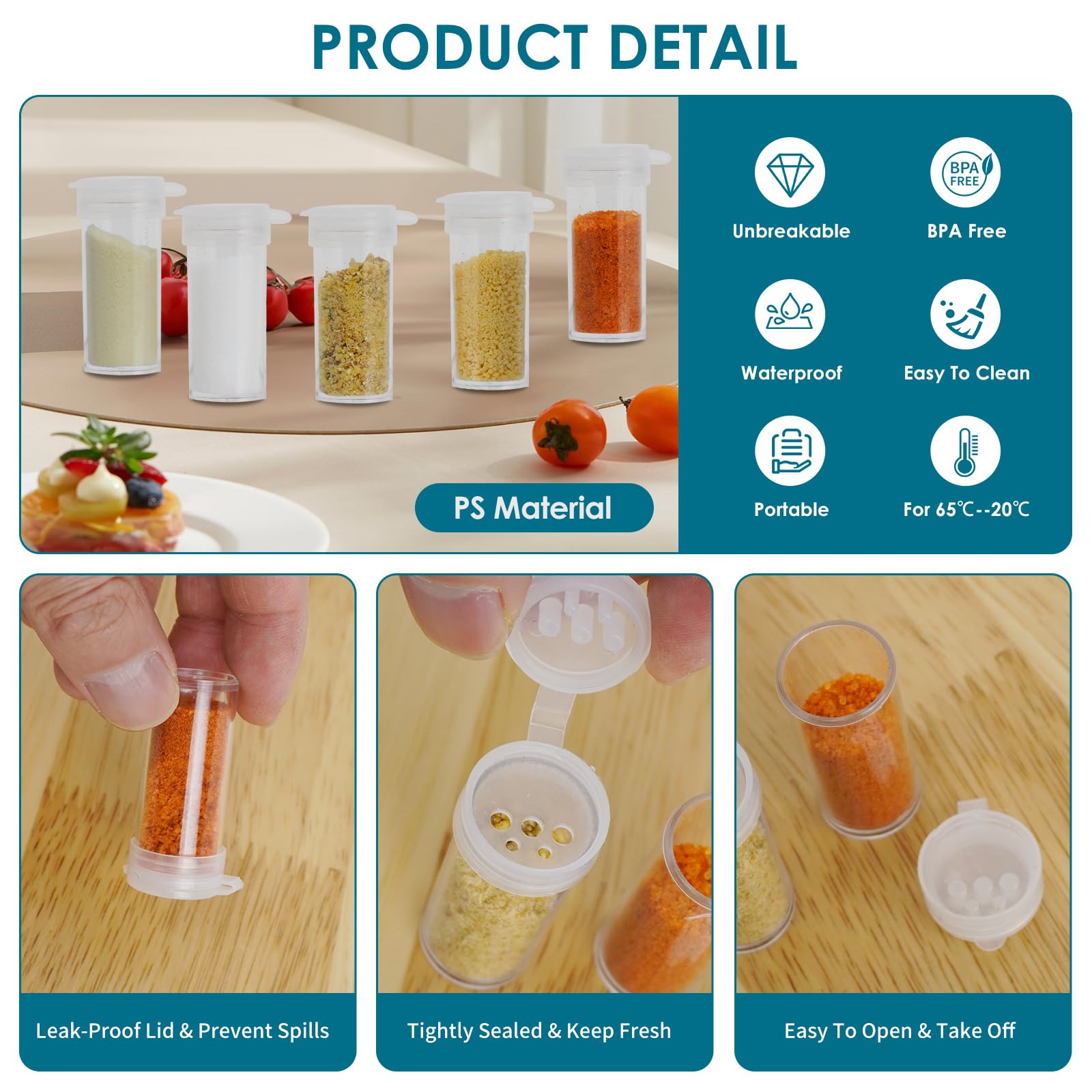 Salieres Et Poivrieres Electrique CRYSTALIA - Salière Et Poivrière Camping - Plastique Sans BPA - Fermeture étanche - Lavable Lave-vaisselle Shaker Sel Poivre Transparent