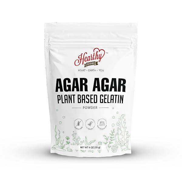 Hearthy Foods Agar Agar Powder (4oz) Vegan Gelatin Substitute, Certified Halal, Kosher, Gluten-free, Non-GMO, 100%, Suga