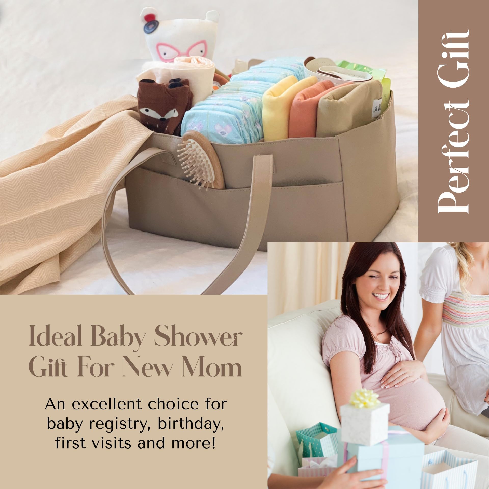 Uniklook Cesta organizadora de pañales para bebé, cesta de almacenamiento, contenedor para pañales y toallitas, de cuero vegano, carrito acolchado de lujo para bebés niñas y niños, cesta de guardería