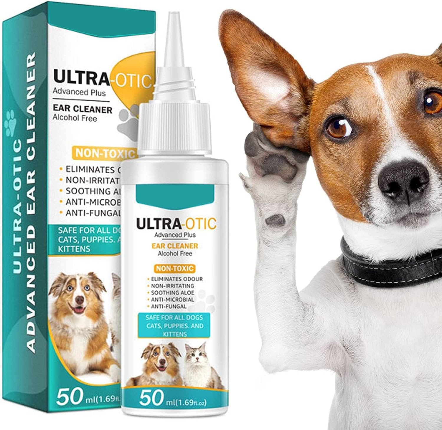 Rsgrt White Dog Ear Care, Ear Cleaner For Dog Yeast Infection, Dog Ear Cleaner Solution For Itching, Odours, Wax Remover, Antiseptic Ear Drops For Dogs Cats, Dog Ear Cleaner Antibacterial, 50Ml