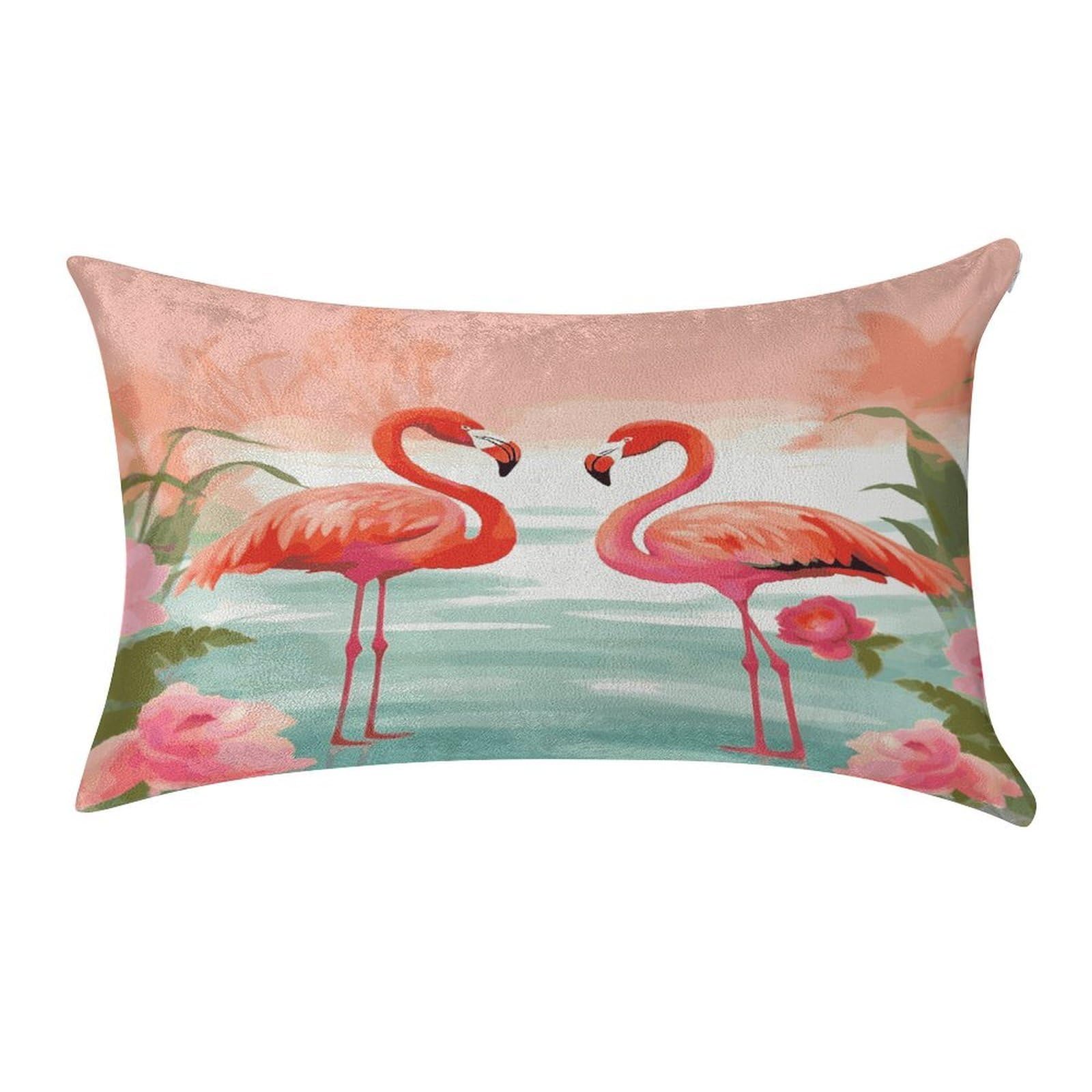 LDGSUPH Two Red Flamingos Velvet Throw Pillow Covers Cozy Pillow Shams Pillowcases Detachable Pillow Cases Soft Cushion Cover with Zipper for Sofa Car Bed Pillow Protectors 12 "×20 "