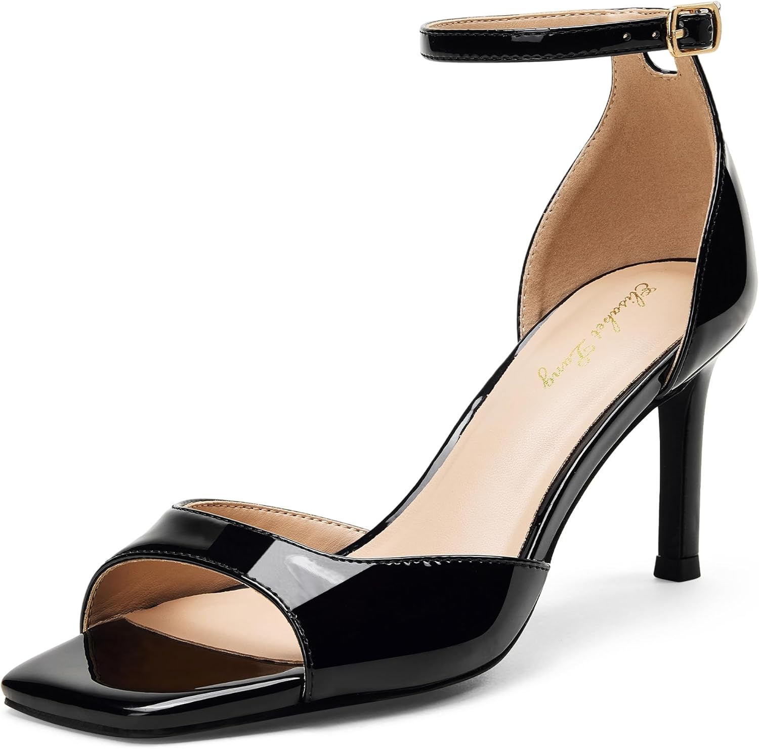 Elisabet Tang 3 Inch Mid High Heeled Stiletto Kitten Heeled Sandals for Women,Square Open Toe with Adjustable Ankle Strap Heels, Dressed Sexy Heeled-Sandals for Prom