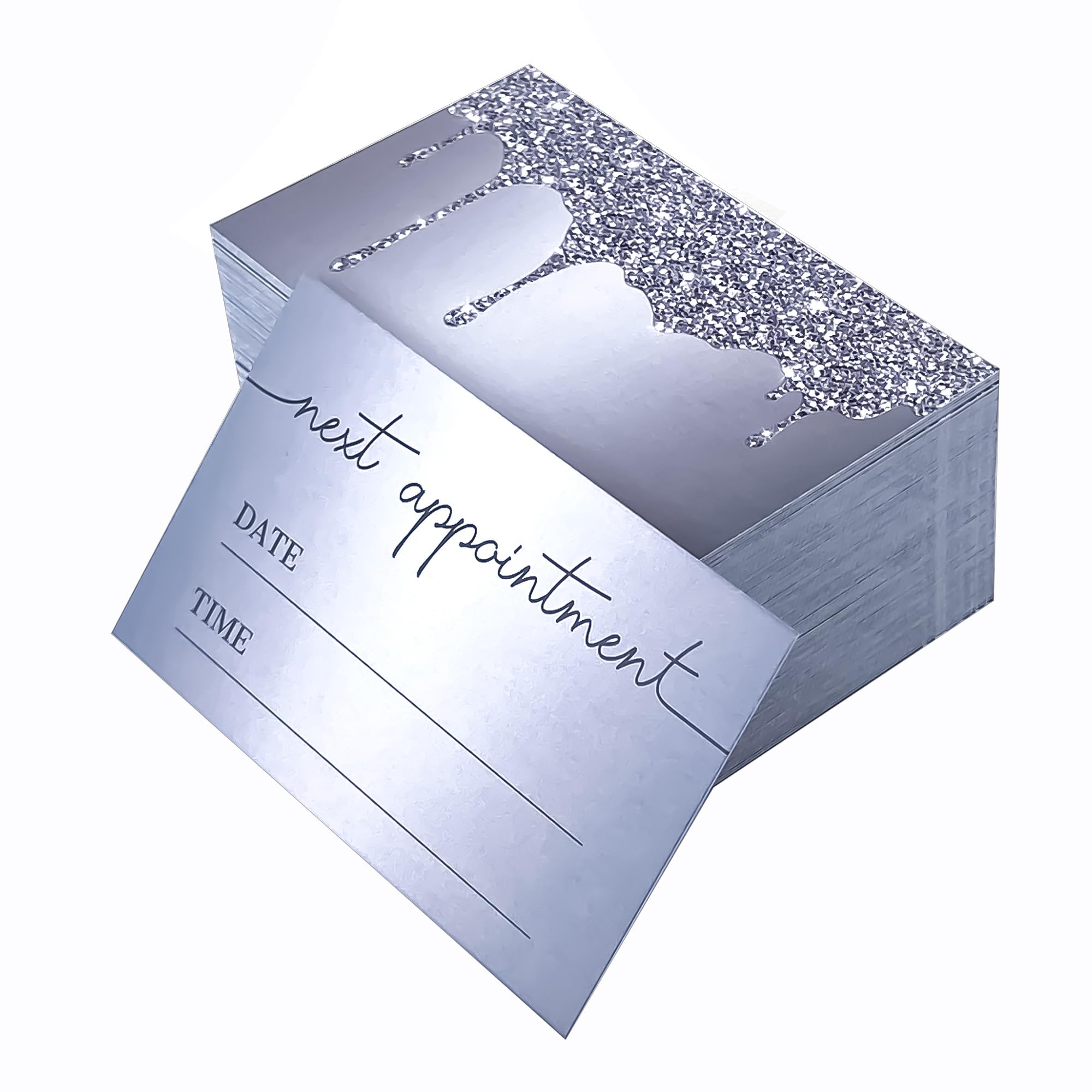 RXBC2011 Silver Shimmer Elegance Appointment Reminder Cards – Pack Of 100, 2x3.5 Inches, 300gsm Art Paper | Luxury Glitter Design For Businesses