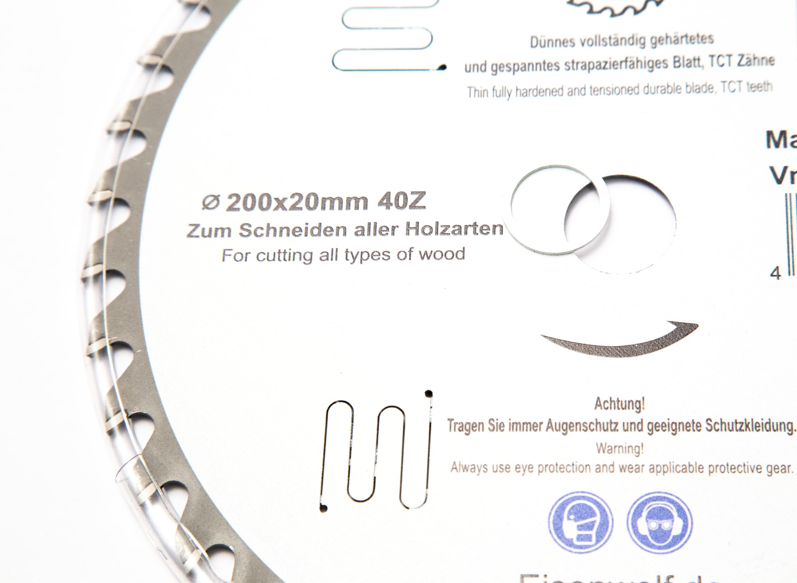 Eisenwolf 200 x 20 mm completamente temprata e tesa, durevole e resistente, lama per sega circolare per legno con 40 denti TCT inclinati e tagli laser per ridurre il rumore