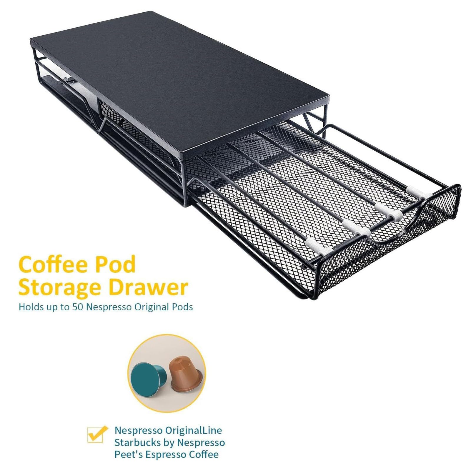 RIZGHWOY Portacapsule per caffè, Organizer per Cassetti di Grande capacità con Divisore Rimovibile, Design Scorrevole e Liscio per L'uso Al Bancone (BLACK)