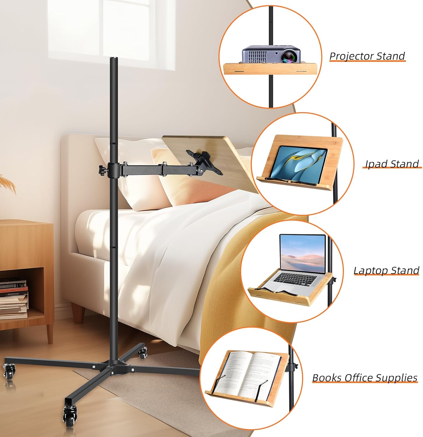 wishacc Rolling Book Stand with a Tablet Floor Stand