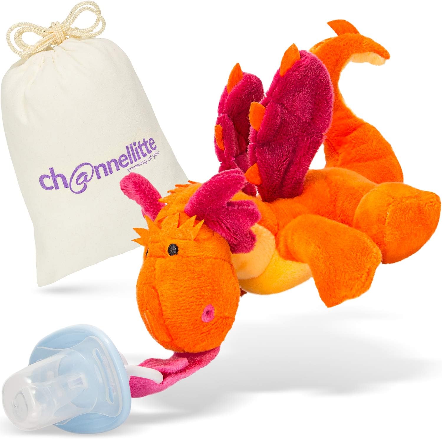 Baby Pacifier Holder Stuffed Animal with Detachable Binky – Fits All Baby Pacifiers with Ring for 0-6 Months & Up – Easy-To-Find Stuffed Animal Pacifier – Soft Dragon Pacifier Stuffed Animal Plush Toy