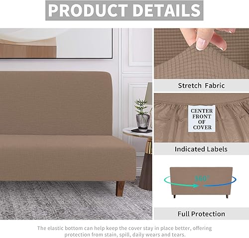 Miniatura 4 de Easy-Going Funda 100% impermeable para futón, funda de sofá impermeable doble para futón, funda de sofá jacquard elástica sin brazos, protector de