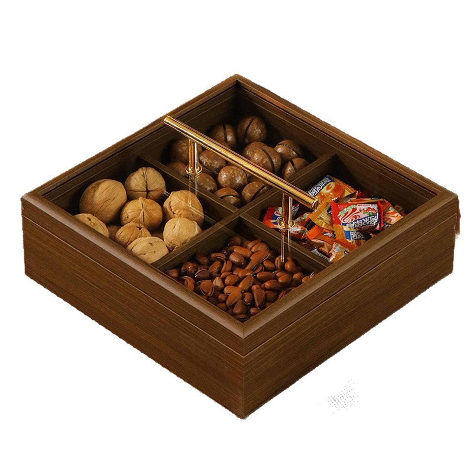 Plateau De Service En Bois Et Verre Avec Couvercle,Plateau De Rangement Séparé En Bois Massif Pour Fruits Secs Et Fruits Secs,Plat De Service Adapté À Maison Bureau Et Mariage