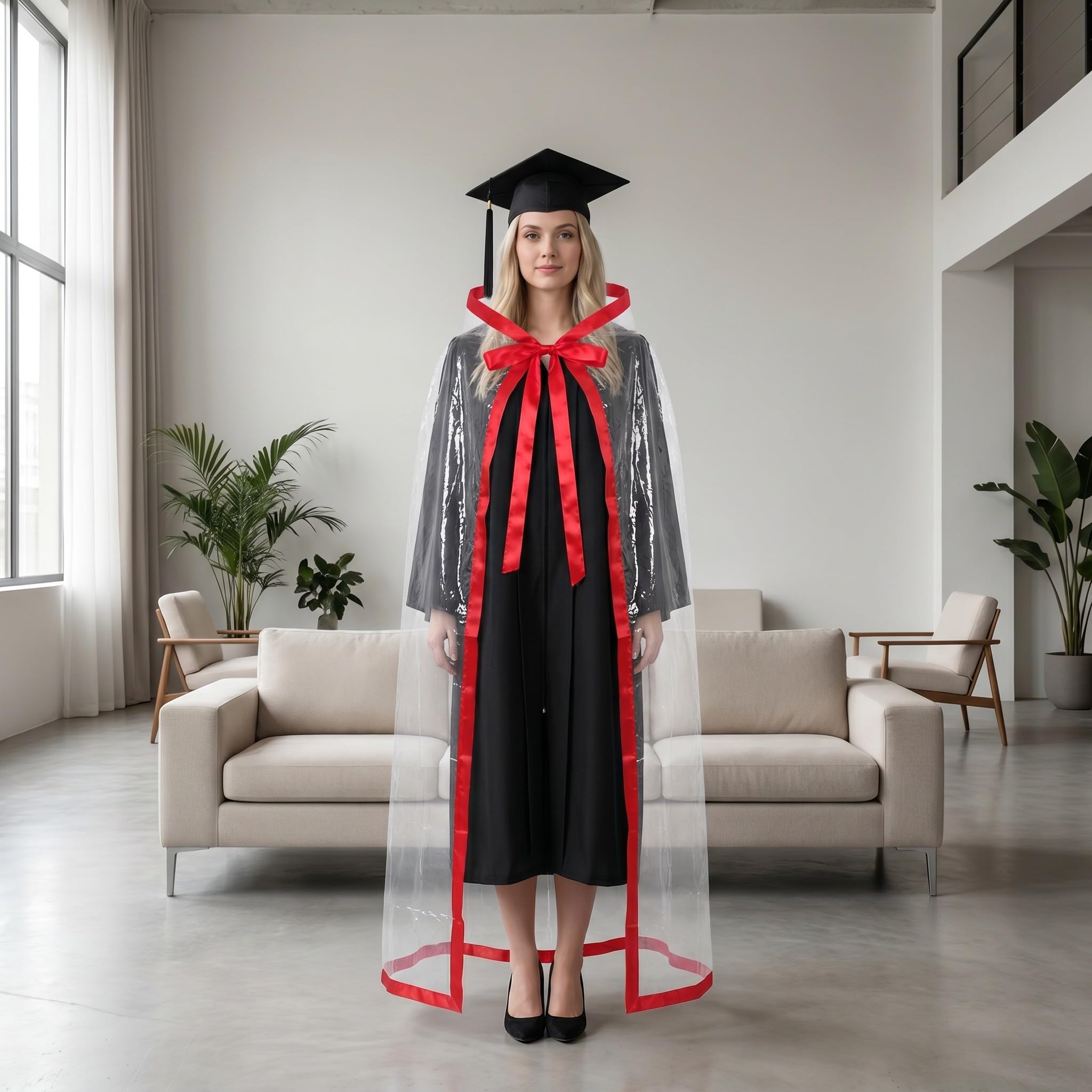 INOOMP Mantello porta soldi con tasca trasparente - Sciarpa porta soldi per la laurea con bordo rosso - Mantello per la classe del 2026, regalo per eventi e cerimonie universitarie per studenti