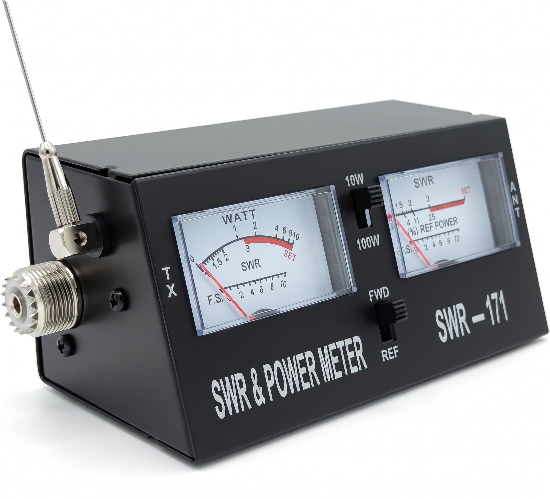 SWR-171 TOS-mètre et Wattmètre Analogique 1.5-150 MHz – Mesure SWR et Puissance 10W/100W, Connecteurs SO-239 (PL), Idéal CB et Radioamateur