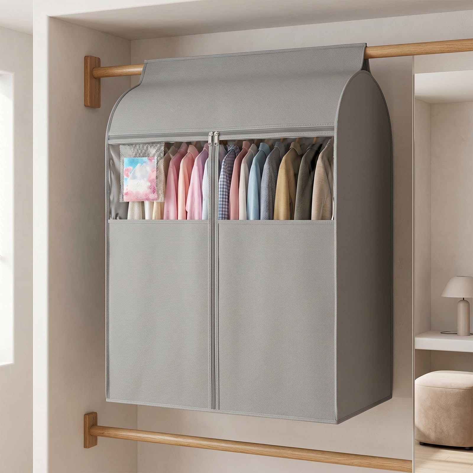 Ampia Copertura Grigia per Appendiabiti, Borsa Porta Abiti Traspirante in Tessuto Non Tessuto con Cerniera, Protezione Resistente per Abiti da Armadio, 52×52×120 Grey 96×52×120cm
