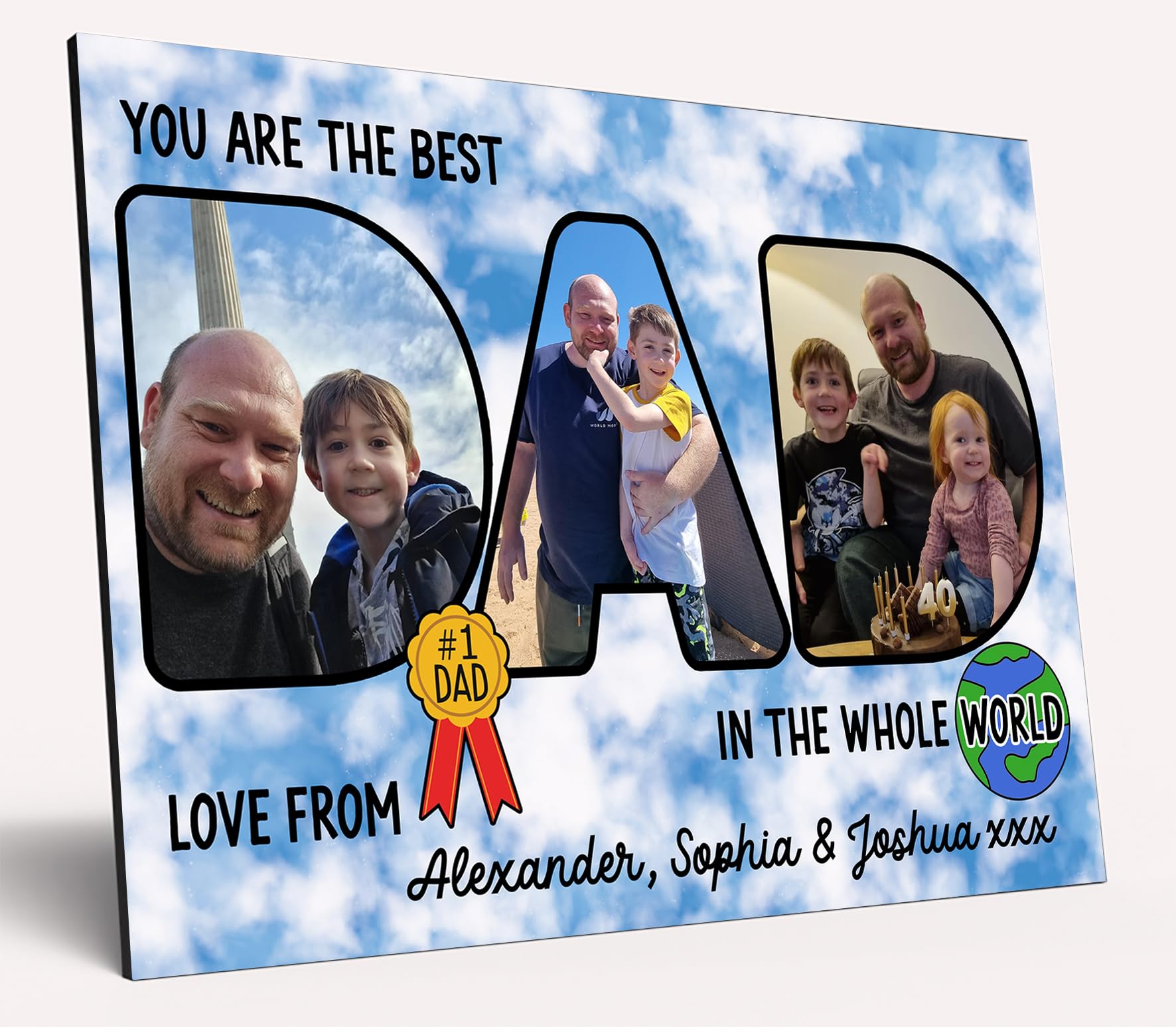The Plum Penguin Personalised Dad Photo Gift from Kids Father's Day Memories Birthday Christmas Celebrate Custom Large Wooden Plaque for Best Dad Grandad