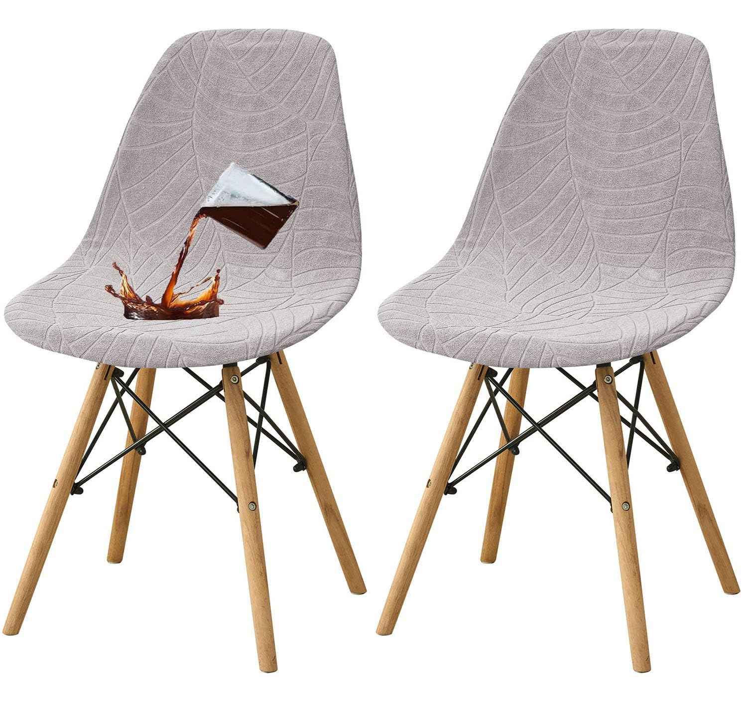 YOPOIY Waterproof Shell Chair Covers Set of 6 4 2, Stretch Armless Chair Slipcovers for Dining Chairs, Washable Mid Century Modern Chair Protector for Pets (Light gray,2 PCS)
