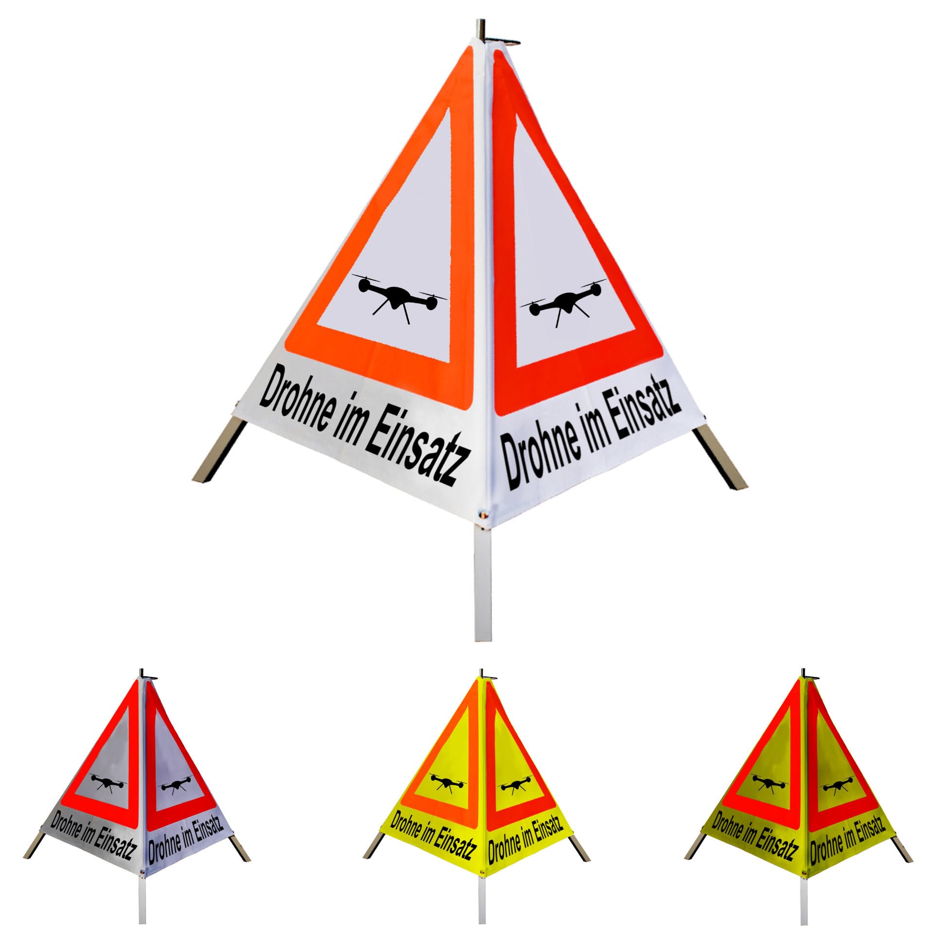 Warnpyramide Faltsignal Drohne im Einsatz 70 cm tagesleuchtend weiß