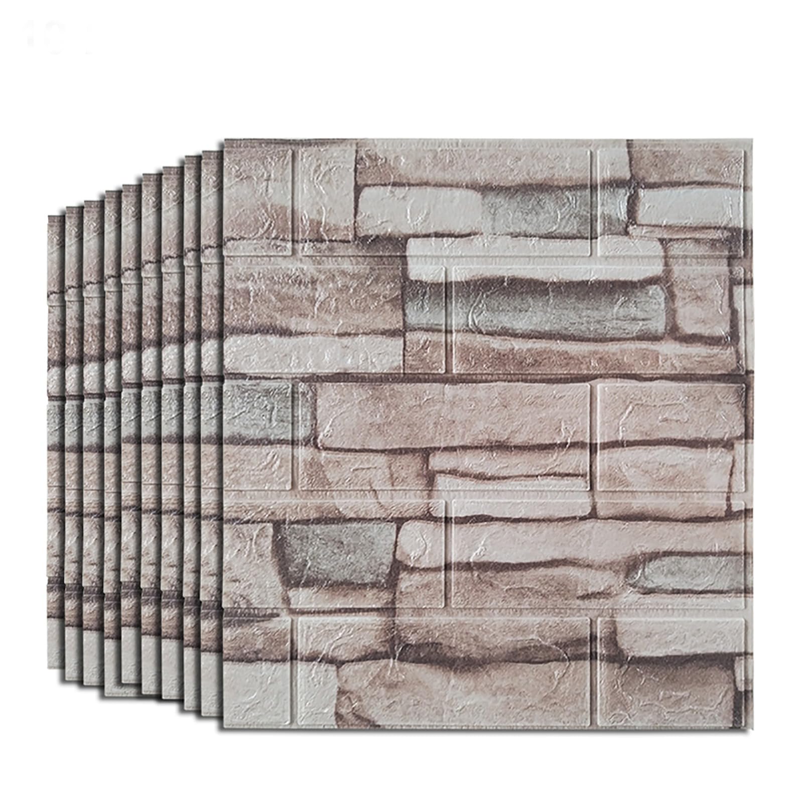 Putentfun 10PCS 3D Wall Panels 35X38cm Brick Wallpaper, DIY Self Adhesive Wall Tiles, Waterproof,Masonry Effect, Home Decoration, 4mm Thick 3D Wall Panel,Suitable for Kitchen, Bathroom, Living Room