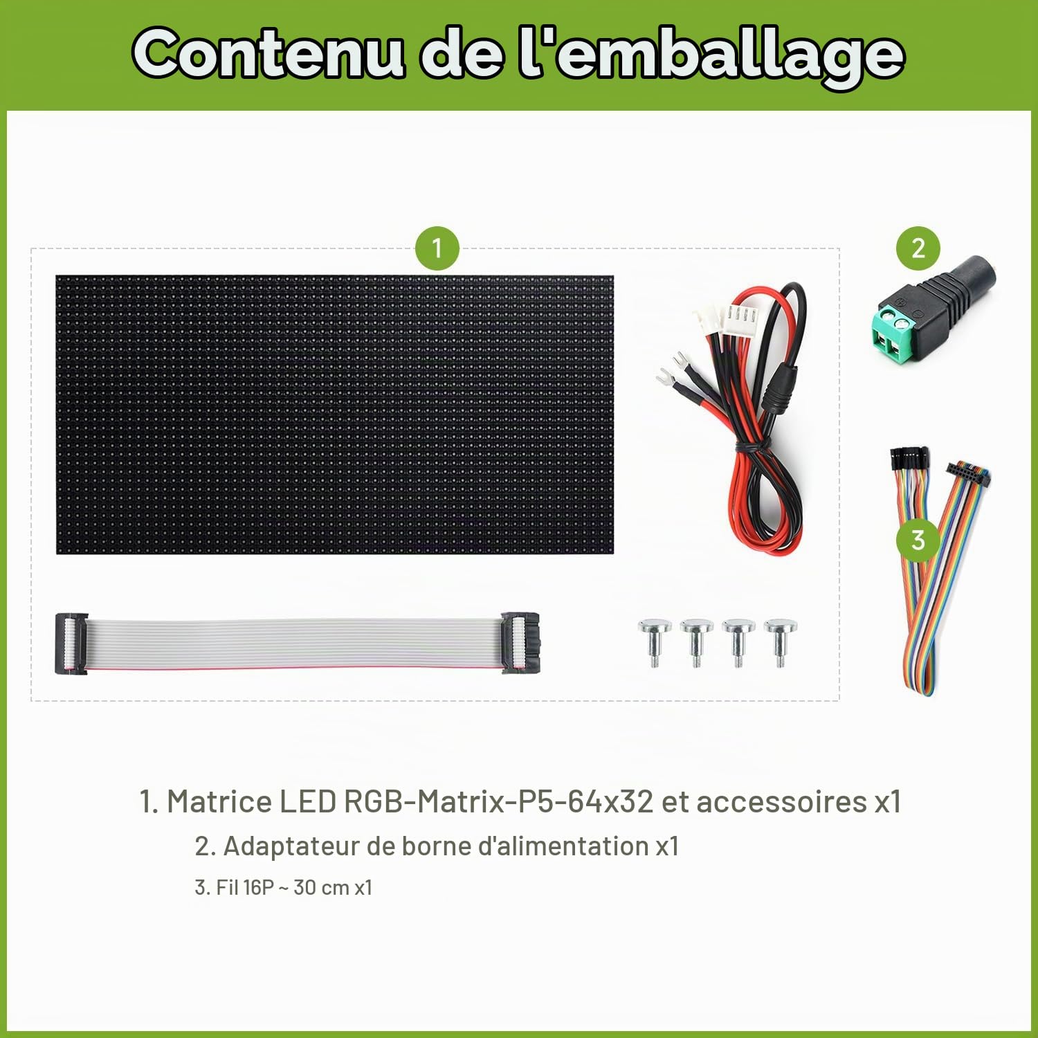 Waveshare RGB Full-Color LED Matrix Panel, 5mm Pitch, 64×32 Pixels, Adjustable Brightness