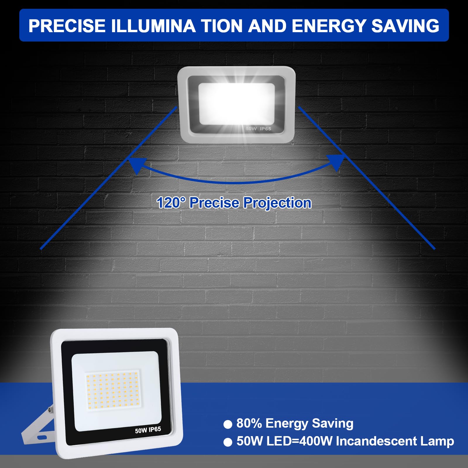 YCZM Foco LED Exterior 50W,IP65 Impermeable Foco Proyector LED,Blanco Frío 6500K 5000 Lumen Focos LED Exterior,72 leds Terraza Floodlight para Casa,Garaje,Patio,Terraza,Campo【Blanco 1 Pieza】
