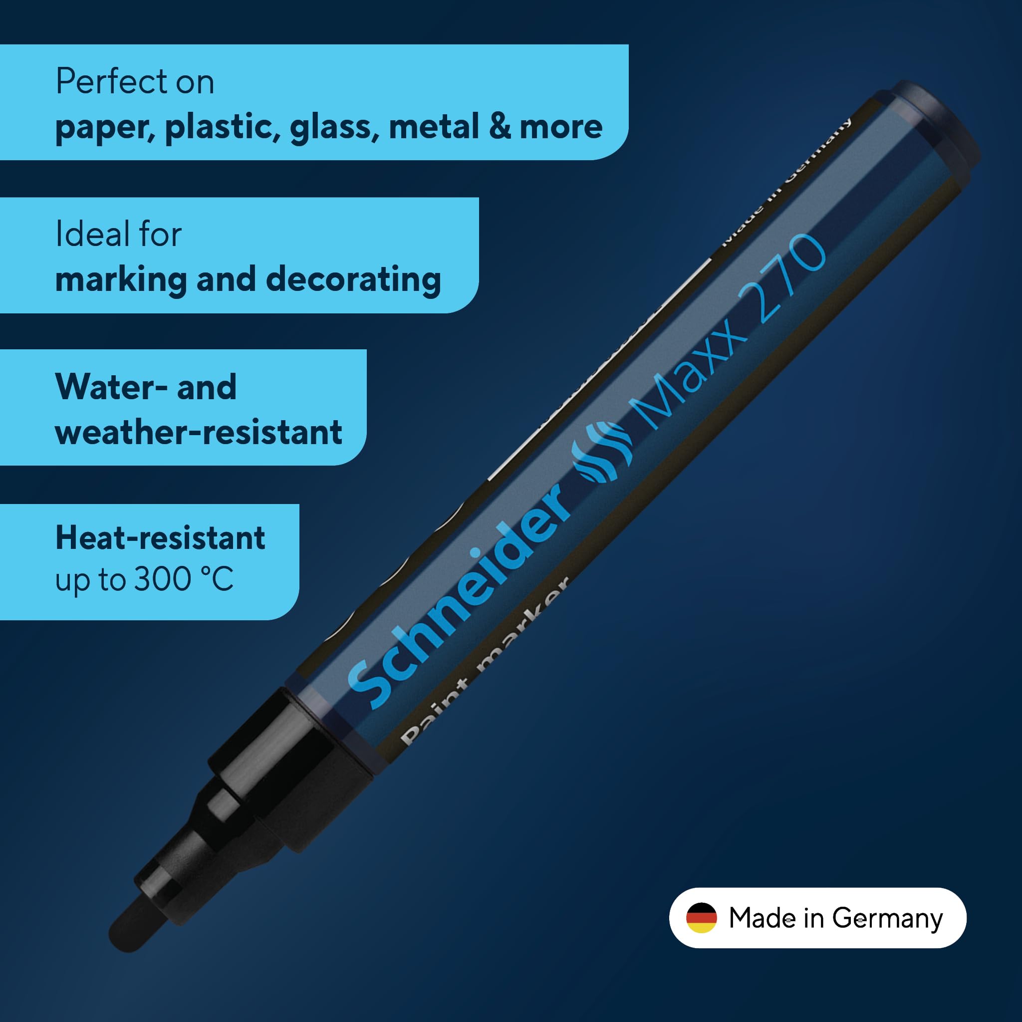 Schneider Maxx 270 marker do lakieru (okrągła końcówka, wymienne końcówki, 1-3 mm), opakowanie 10 szt. w kolorze czarnym